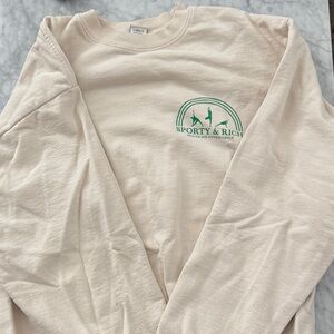 Sporty & Rich Cream crew neck Sweatshirt sweater S&R Green Logo womens small
